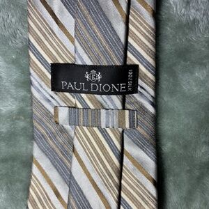 Paul Dione Hand Made 100% Silk Men’s Neck Tie Made In China Brown Blue Striped